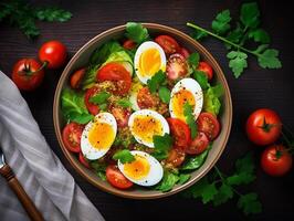 ai generiert Penne Pasta mit Fleischklößchen im Tomate Soße im ein Weiß Schüssel foto