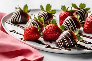ai generiert Erdbeeren eingetaucht im Schokolade durch ai generativ foto