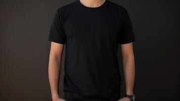 ai generiert schwarz T-Shirt Attrappe, Lehrmodell, Simulation foto