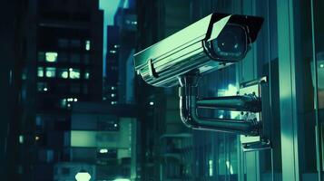 ai generiert Überwachung Kamera im das Stadt beim Nacht. foto