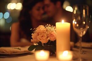 ai generiert intim Momente beleuchtet durch Sanft Kerzenlicht zum Werbung Romantik foto