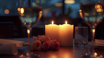 ai generiert intim Momente beleuchtet durch Sanft Kerzenlicht zum Werbung Romantik foto