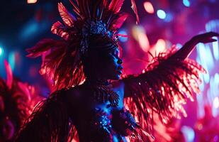 ai generiert Karneval Tanzen Mädchen auf ein Bühne beim Nacht foto