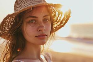 ai generiert schön Frauen auf Strand foto