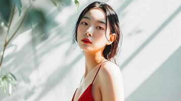 ai generiert schön Koreanisch Mädchen Modell, kosmetisch Modell- foto