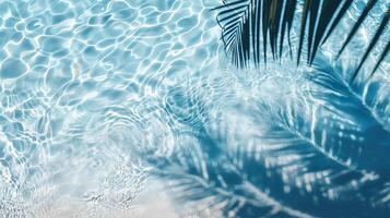 ai generiert Palme Blatt Schatten auf Blau Wasser Wellen foto