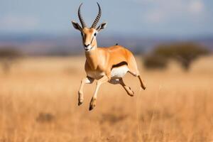 ai generiert ein Antilope Springen im das Luft foto