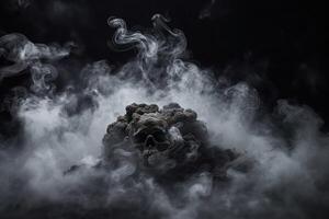 ai generiert defokussiert Rauch auf ein dunkel Halloween Hintergrund verdunkelt nebelig Zement foto