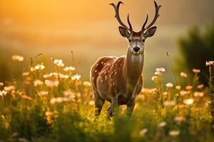 ai generiert anmutig Hirsch im Wiese foto