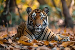 ai generiert ein Tiger Verlegung im das Wald foto