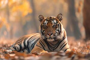 ai generiert ein Tiger Verlegung im das Wald foto
