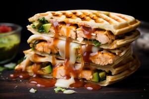 ai generiert Südwesten Verschmelzung Fast Food Waffel Quesadillas mit käsig Güte foto