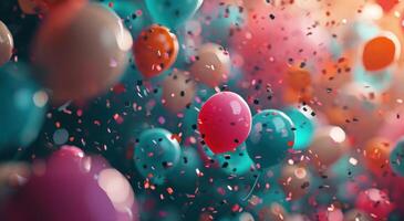 ai generiert Farbe Luftballons Luftballons Konfetti foto