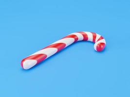 Frohe Weihnachten Stöcke, Lollipop Minzbonbons mit roten Streifen auf blauem Hintergrund. Neujahrsfeier Konzept. traditionelles süßes Dessert. 3D-Rendering foto