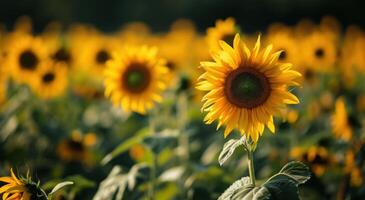 ai generiert schön Sonnenblume auf Grün Feld Hintergrund foto