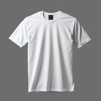 ai generiert Weiß Herren T-Shirt isoliert auf grau Hintergrund, Minimalismus Stil, fotorealistisch, ai generiert foto