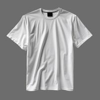 ai generiert Weiß Herren T-Shirt isoliert auf grau Hintergrund, Minimalismus Stil, fotorealistisch, ai generiert foto