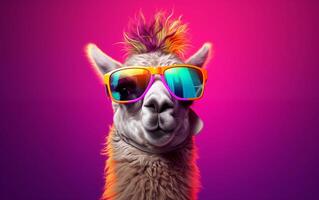 cool Lama im Sonnenbrille Schatten auf Pastell- Hintergrund foto