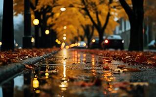 Herbst städtisch Rückzug leeren Straße im das fallen foto