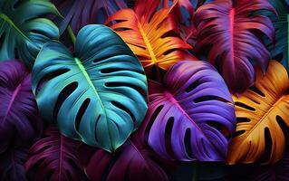 Neon- Urwald Fantasie abstrakt fluoreszierend Blätter Hintergrund foto