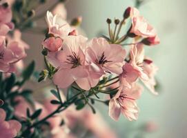 ai generiert Pastell- Rosa Blumen gegen ein Beige Hintergrund foto