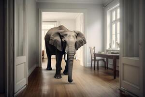 ai generiert Elefant im das Zimmer, neural Netzwerk generiert fotorealistisch Bild foto