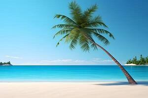 ai generiert tropisch Strand Aussicht beim sonnig Tag mit Weiß Sand, Türkis Wasser und Palme Baum, neural Netzwerk generiert Bild foto