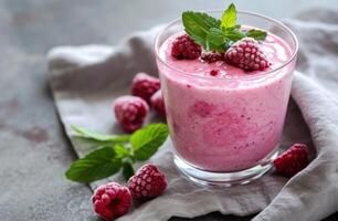 ai generiert köstlich hausgemacht Smoothie mit Beeren foto