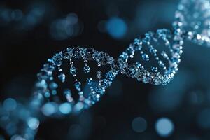 ai generiert ein DNA Strand steigend über ein dunkel Hintergrund foto