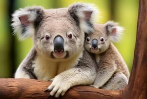 ai generiert ein Bild von Koalas auf das Schultern von ihr Mutter foto