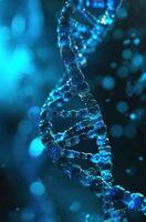 ai generiert DNA Strand auf Blau Hintergrund foto