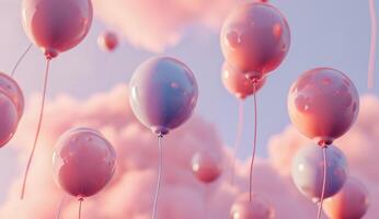 ai generiert Pastell- Luftballons sind fliegend Über ein Rosa Hintergrund im das Himmel foto