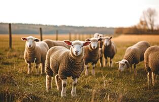 ai generiert das Bauernhof Mutterschaf Lämmer oder Schaf foto