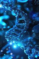 ai generiert DNA Strand auf Blau Hintergrund foto