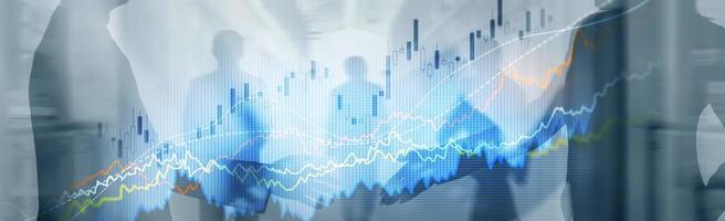 Business Finance Growth Graph Chart, der das Diagramm für den Handel und das Devisenbörsenkonzept analysiert Doppelbelichtung foto