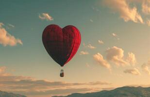 ai generiert rot Herz gestalten heiß Luft Ballon im das Himmel foto