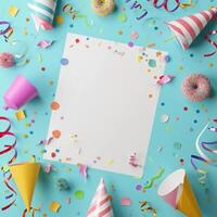 ai generiert bunt Geburtstag Hintergrund mit Weiß Papier umgeben foto