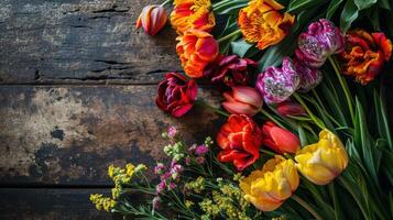 ai generiert Frühling Urlaub Hintergrund mit Blühen Blumen foto