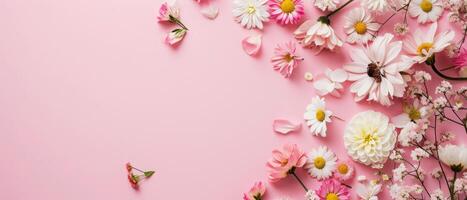 ai generiert Blume Rand auf Rosa Hintergrund foto