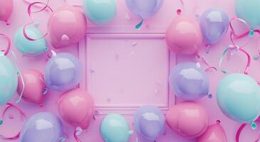 ai generiert ein ziemlich Rosa Hintergrund mit Tonnen von Luftballons um das Platz foto