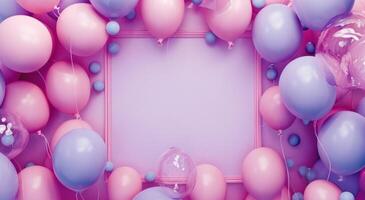 ai generiert ein ziemlich Rosa Hintergrund mit Tonnen von Luftballons um das Platz foto