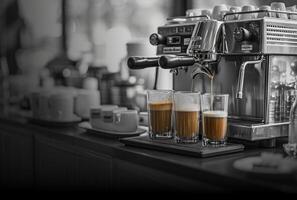 ai generiert ein Espresso Maschine ist Gießen aus ein Tassen foto