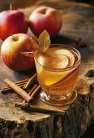 ai generiert ein Apfel Apfelwein Cocktail ist garniert mit zwei Äpfel foto