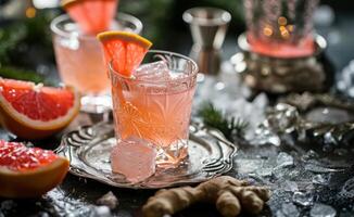 ai generiert ein Tasse von Grapefruit Gin Schuss mit Ingwer foto