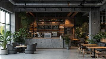 ai generiert Design von ein modern Cafe im grau Töne foto