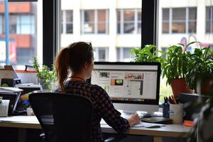 ai generiert Geschäft Menschen Arbeiten im Büro, beschäftigt Tag im das Büro, beschäftigt Arbeiten Tag, Büro Leben foto