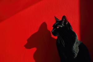 ai generiert ein schwarz Katze auf ein rot Hintergrund, schwarz und Rot, stilvoll Kunst foto