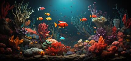 ai generiert Koralle Riff mit tropisch Fisch Leben Tapeten Hintergrund, foto