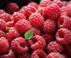 ai generiert schließen oben Foto von rot Himbeeren und Weiß Himbeeren,