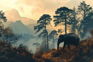 ai generiert Elefant im das Wald, Tierwelt Hintergrund, Silhouette Elefant im das Wald foto